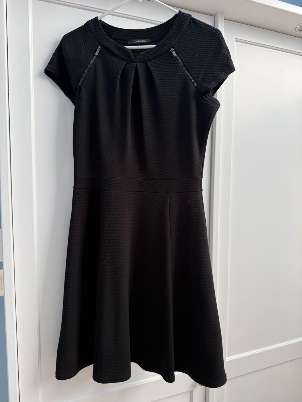 Black Cap-Sleeve A-Line Mini Dress